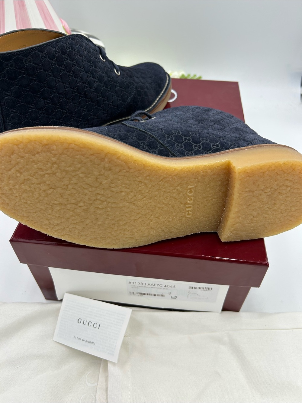 Men's Gucci MOREAU GG suede ankle  boots size 8 fits 9 US made in Italy - Picture 8 of 10